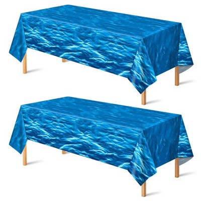 2 Pack Beach Party Decorations - Ocean Waves Plastic Tablecloth for Pool Part...