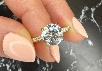 Gelbgold Diamant authentifizierter Ring rund 3,30 ct IGI Lab Created E F VVS 14k