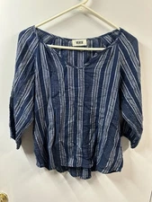 Verse Blouse 3/4 Sleeve Blue Stripe Size Medium Metallic Boxy Boho Flowing