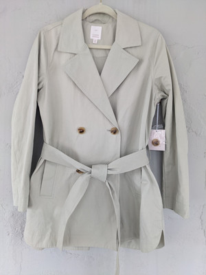 New LC Lauren Conrad Trench Coat Shirt Tail Hem Belted Khaki