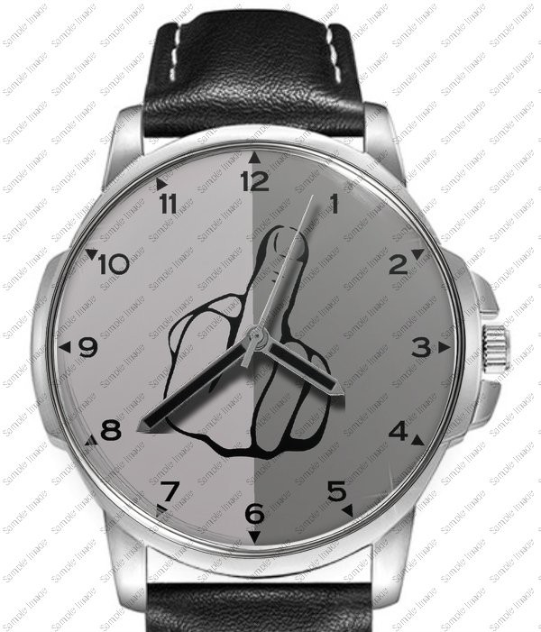Middle Funny Finger Rude Black Leather Strap Watch UK