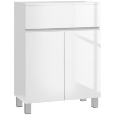 Image of kleankin High Gloss Bathroom Floor Cabinet Storage Cupboard with Drawer