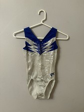 GK Elite Blue and Silver Gymnastics Leotard Size: AXS