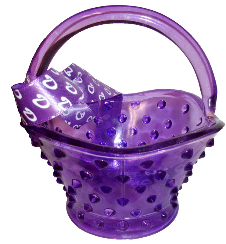 Galerie Hobnail Purple Glass Basket w/Ordinal Ribbon from Candy Co 5"T x 4.5"W