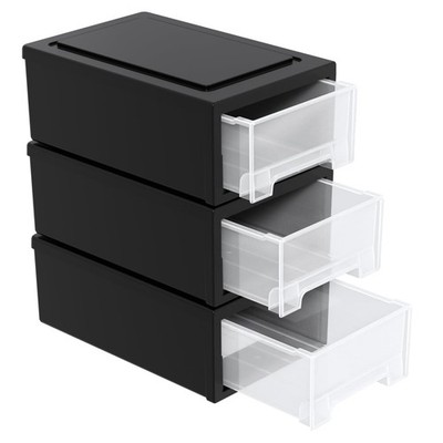 Small Stackable Storage Drawers 6 Quart Plastic Desktop Organizer Black 3 PCS