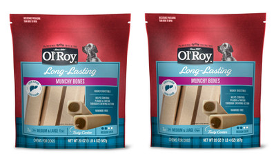 Long-Lasting Natural Peanut Butter Flavor Munchy Bones Chews for Dogs, pack of 2