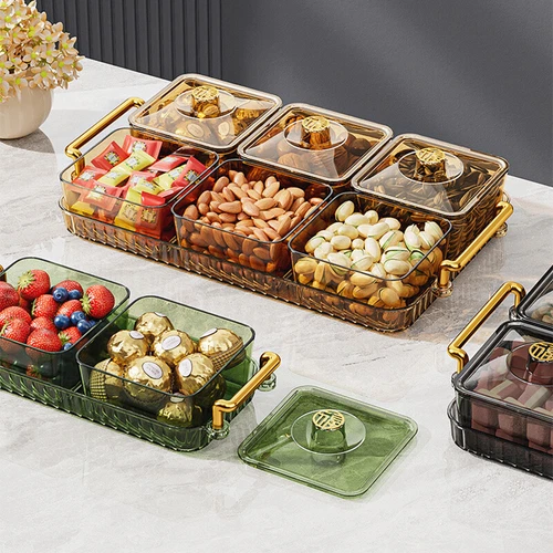 Home Food Storage Tray Dried Fruit Snack Serving Plate Candy Nuts Dish With Lid - Picture 5 of 35