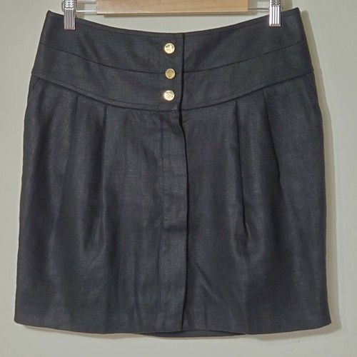 Tory Burch Sz 4 Schafer Skirt Black Linen Gold But