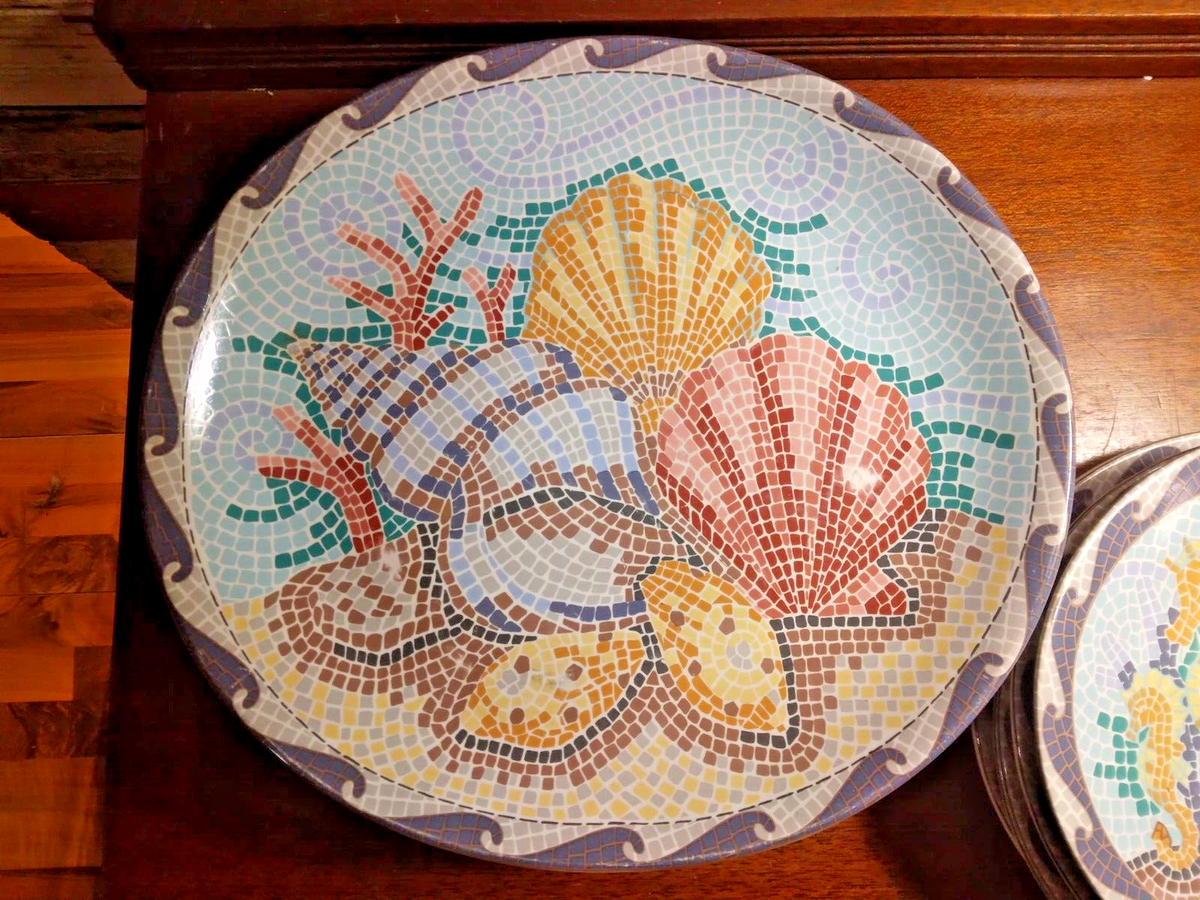 11 pc Sango Coquille Oval Mosaic Shells Sea Life Design DINNER SALAD  PLATES