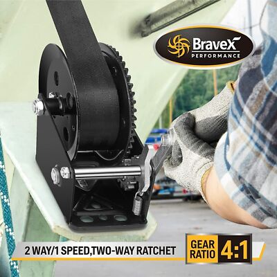 2000lbs Capacity Heavy Duty Boat Trailer Winch Crank Strap Gear Winch 20ft Strap