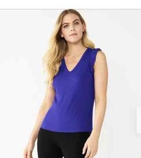 Nine West Women's Tank Top V-neck Size L - Purple - Ruffle at sleeve new nwt