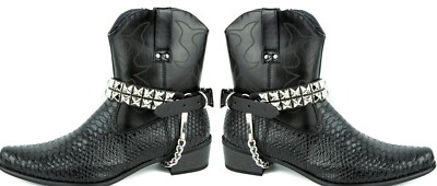 Genuine Leather Double Pyramid Stud Terminator Bootstrap Costume Punk Goth USA