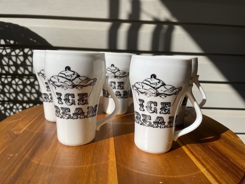 Ice Cream Float Sundae Black White Retro Japan Ceramic Ice Cream Float Mugs 5"-5