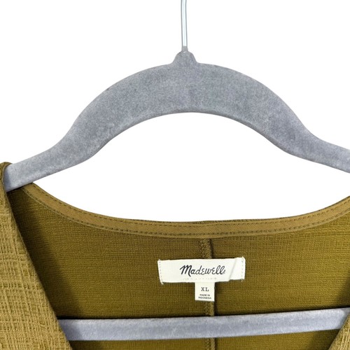 Madewell Womens Faux Wrap Dress V Neck Short Sleeve Wrap Front Olive Green Sz XL - Picture 3 of 6