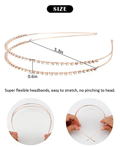 4 Pack AB Rhinestone Headbands Rose Gold Metal Rose gold band & AB rhinestones - 第 3/6 張圖片