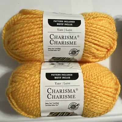 LOT of 2 CHARISMA Yarn Skein in YELLOW Acrylic 109yds 3.5oz by Loops & Threads