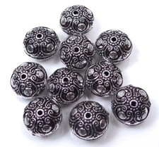 10 Antique Silver Metal Plated Acrylic Rondelle Craft Beads 16x12mm