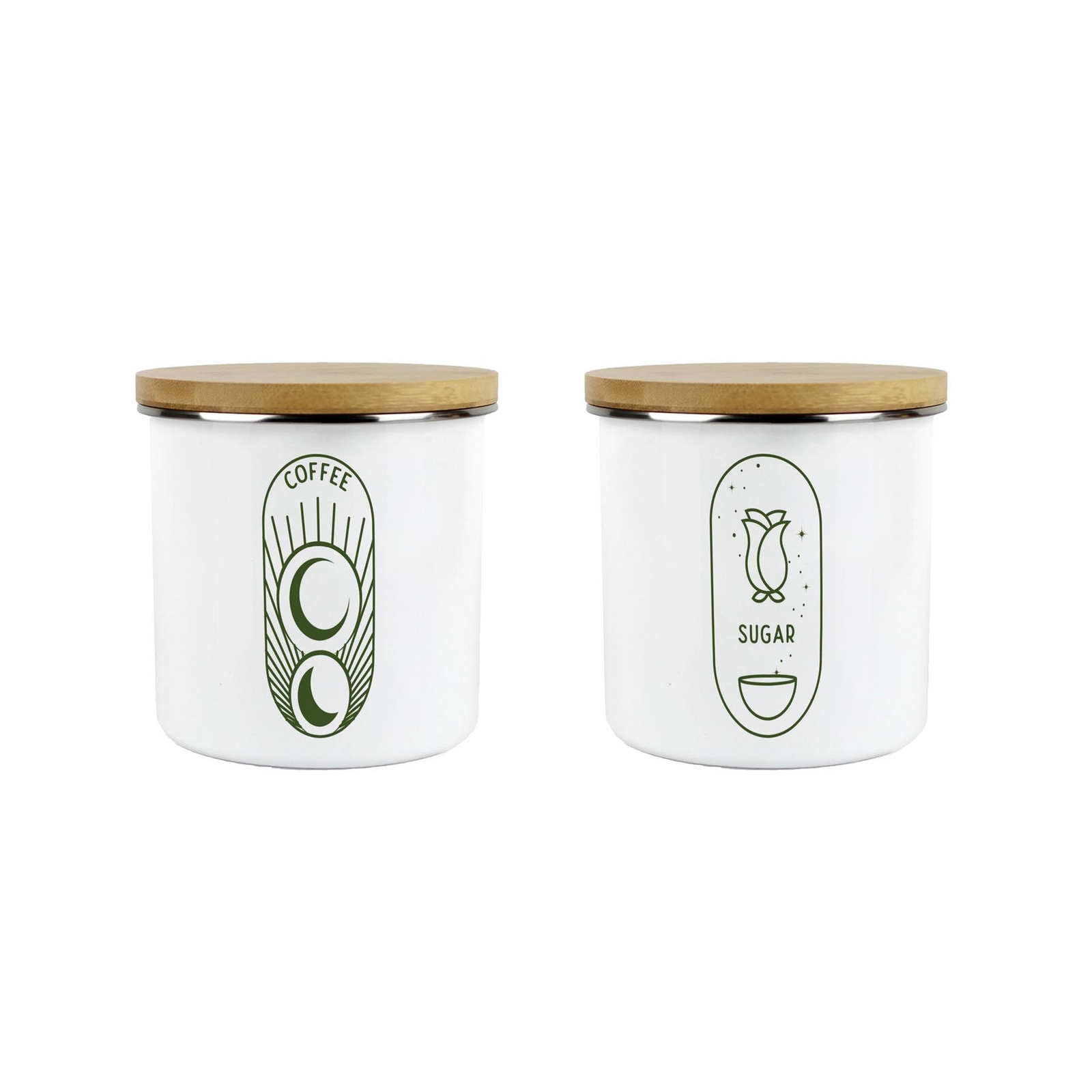 Boho Minimalist Coffee & Sugar Canister Set - Enamel Kitchen Storage Jar Gift