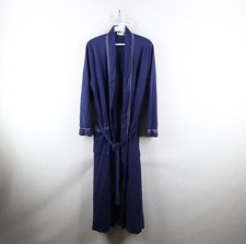 Vintage 70s Streetwear Mens Large Satin Striped Velour Belted Bath Robe Blue USA
