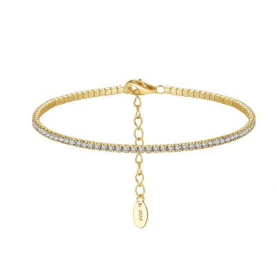 18K Yellow Gold on Silver 1.5mm Brilliant Cubic Zirconia Tennis Bracelet 8''