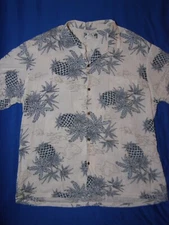 Two Palms Hawaiian Aloha Shirt Pineapples&Islands Map Rayon Blue White Size 2XL