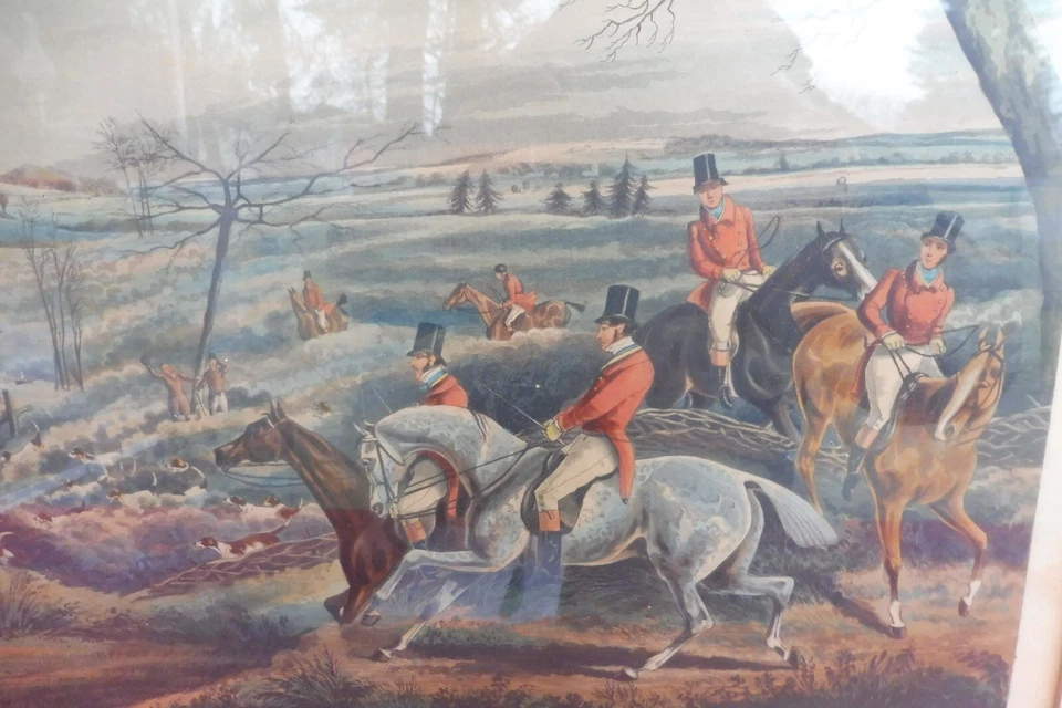 Vieux Image, Jagdgesellschaft, Force Nominale de Chasse, Couleur Gravure, H - Photo 3/4