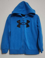 Under Armour Boys Size 4T Zip-Up Long-Sleeve Hooded Sweatshirt Blue w/ Blk Logo