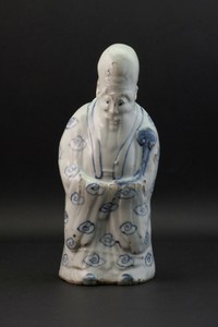 16th/17thC ANTIQUE CHINESE MING PERIOD BLUE & WHITE PORCELAIN FIGURE OF SHOULAO