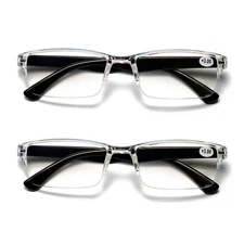 2 PK Mens Womens Unisex Half Clear Frame Reading Glasses Lightweight Readers