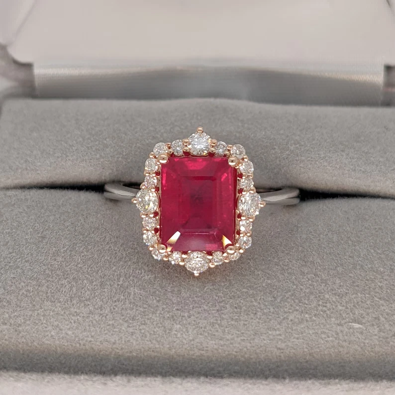 Ruby & Diamond 3.25CT Women's Wedding Engagement Gift Ring In 14k Two Tone Gold - Image 2 of 4