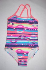 Girls Swimsuit 1 PC Bright Colors AZTEC STRIPE DESIGN Purple Pink Yellow XS 4-5