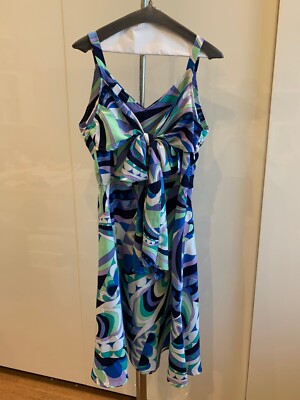 Amelia Floral Sleeveless Dress Long A-Line Blue Purple Geometric Design Size 8