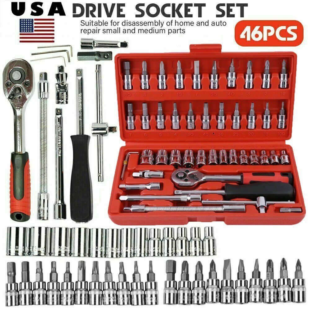 46PCS Socket Ratchet Wrench Set Metric Sae Spanner Car Repai