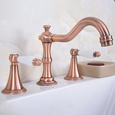Antique Red Copper Widespread Bathroom Sink Faucet 3 Holes Basin Mixer Tap