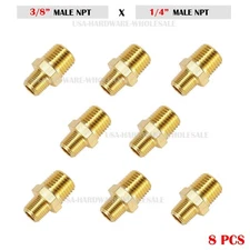 Brass Fitting Reducing Hex Nipple NPT 1/4" Male x 3/8" Male Fuel,Oil,Gas ( 8PC)