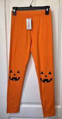 NWT Cat & Jack Girls Orange Pumpkin Jack-O-Lantern Leggings Halloween XL 14/16