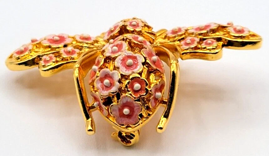 JOAN RIVERS ROSA POSEY ESMALTE FLOR ABEJA BROCHE PRENDEDOR OJOS CON JOYAS FIRMADO Foto 3 de 4