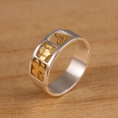 Massiver 925er Sterlingsilber und Gold Vermeil keltischer Bandring M-Z Größen Claddagh