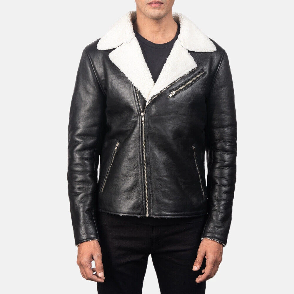 Faux leather biker jacket with faux shearling clearance lining