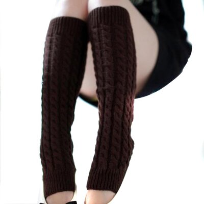 Long Knitted Winter Leg Warmers Elastic Sock Boot Cuffs for Women Coffee