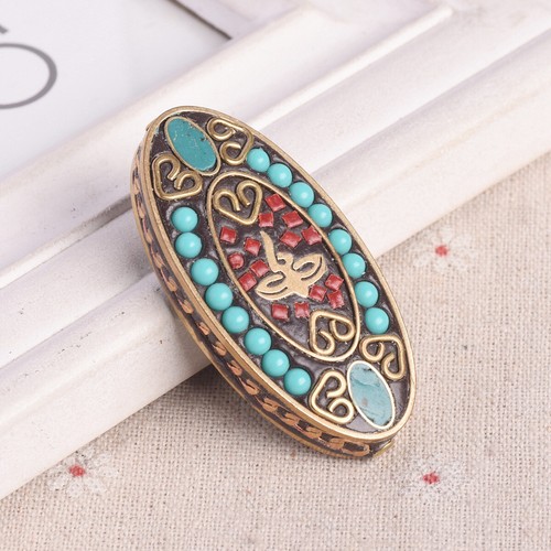 1pcs Oval 55x28mm Nepalese Tibetan Buddhist Brass Clay BBBeads For Jewelry Makin - Picture 10 of 13
