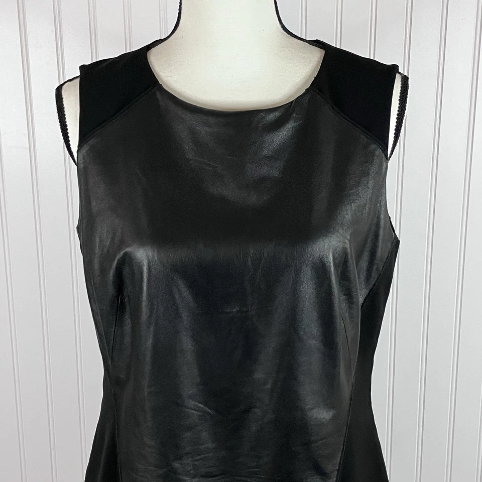 Top alto bajo Lafayette 148 New York sin mangas de cuero peplum para mujer talla 8 negro Foto 2 de 4