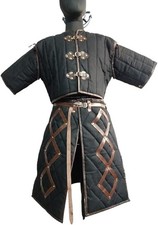 Medieval Padded Gambeson and Skirt Armor Brown Leather Trim For LARP  SCA