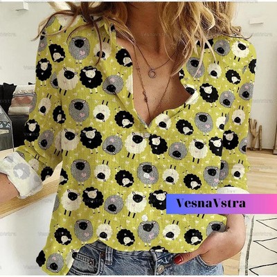 Cute Fluffy Sheep Blouse Women Cottagecore Farm Animal Top Gift