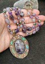 Designer SR China cloisonne enamel detachable pendant amethyst bead necklace