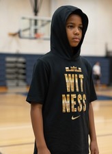 Nike Black 'Witness' Short Sleeve Hoodie with Gold Print