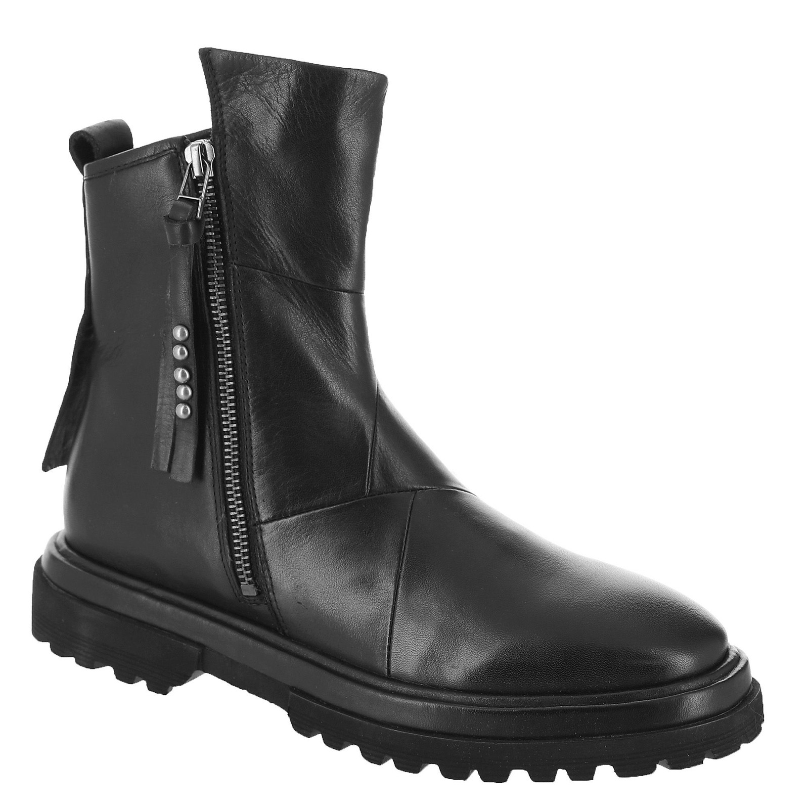 ПОЛНОСТЬЮ ЧЕРНЫЕ женские ботинки на молнии с нашивкой - 43690₽