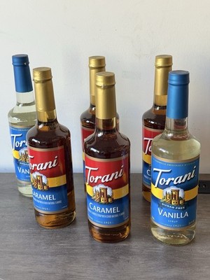 Torani Sugar Free Syrup Variety Pack 6 Bottles Vanilla & Caramel Coffee Syrups