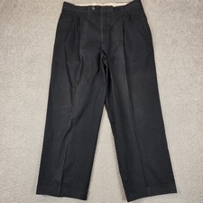 BURBERRY'S Black Cotton Slacks Trousers Pleated Cuffed Men Size 37x29