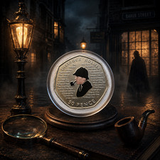 Sherlock Holmes 2019 50p Royal Mint Colour Decal Uncirculated Capsule Gift White